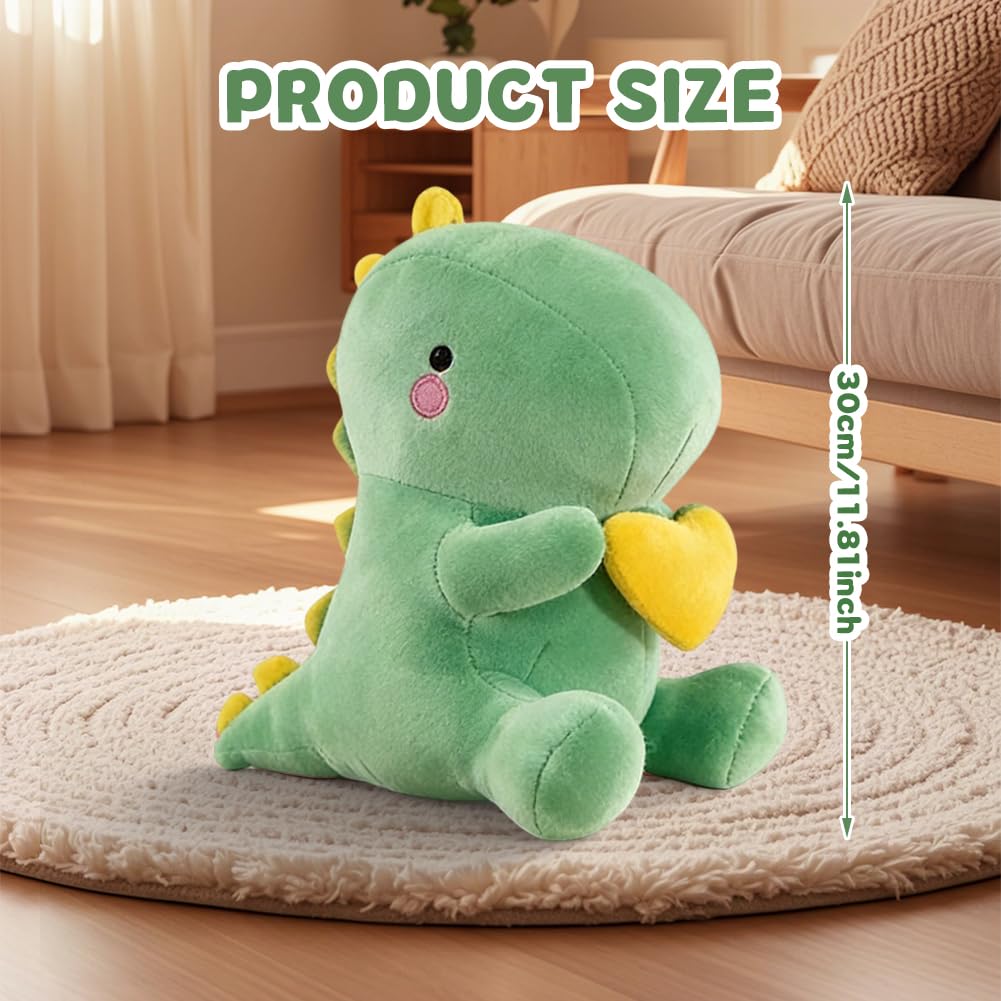 Peluche Dinosauro con Cuore - Dolce Dino Peluche Cuscino, 30CM Kawaii Peluche Dinosauro Pupazzo, Dinosauro Peluche Regalo per Ragazze, Fidanzata, Bambini, San Valentino (Verde)