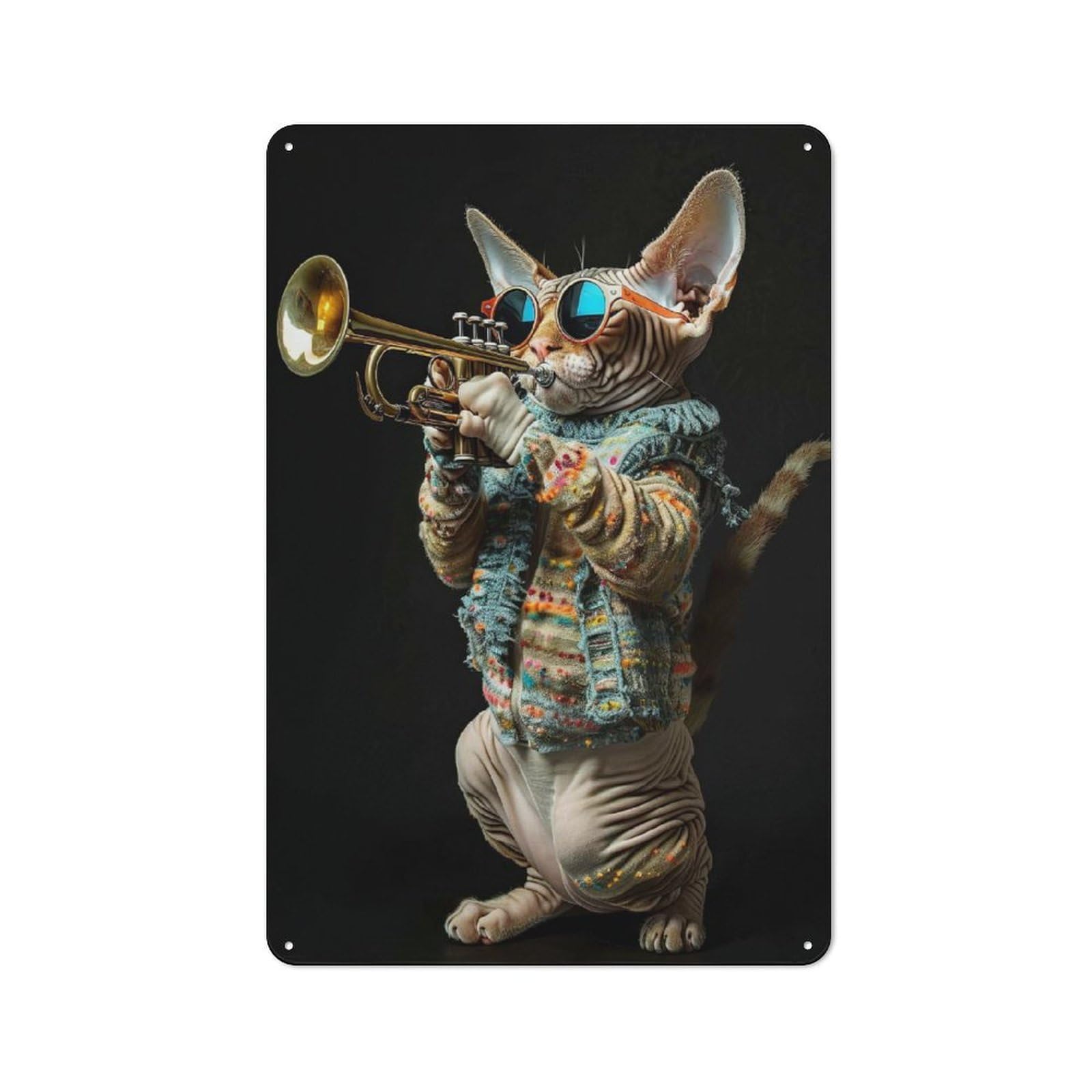 Junmoney Style-22 Devon Rex Trumpet Metal Wall Art Sign 30X20cm, Vintage Old Style Wall Plaque For Living Room, Hallway, Kitchen Or Cafe