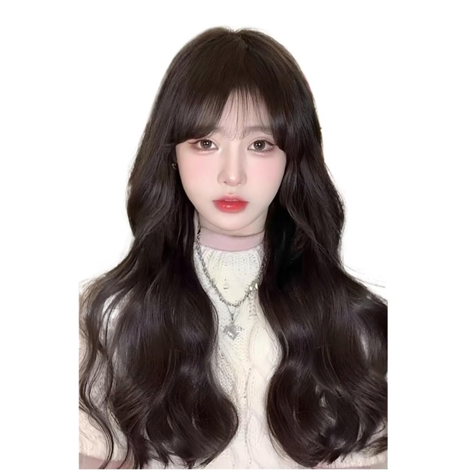 Libangrong-888 Women's Black Wigs Natural Long Curly Hair Wig, Air Bangs, Big Waves, Full Head Cover, Daily Wear Natural Wig(Black)
