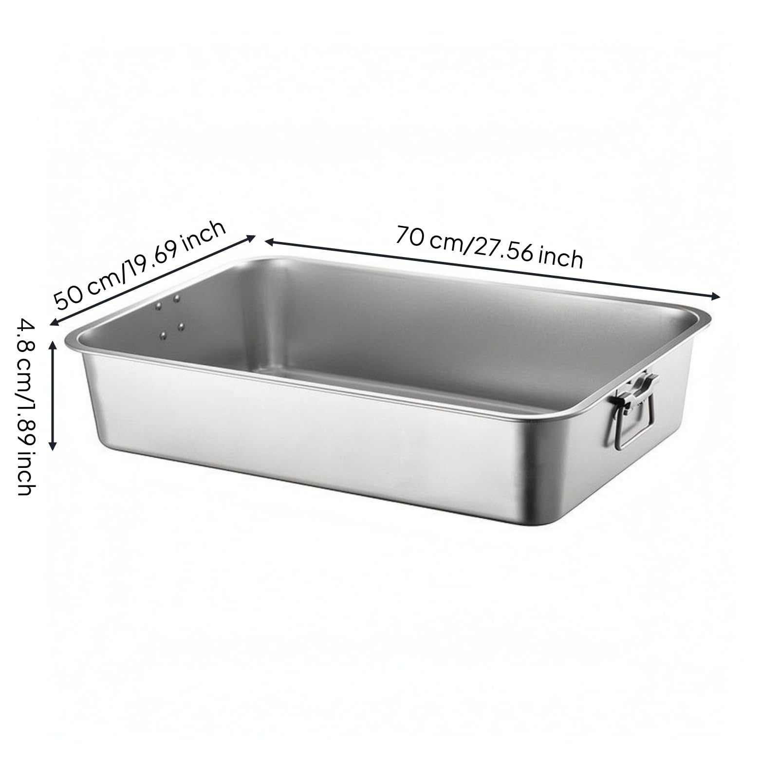Vassoio Inox con Manici Laterali Finitura Argento Lucente Vassoio Rettangolare in Acciaio Inox Angoli Arrotondati, Vassoio Quadrato Con Maniglia 304, 70x50x4.8cm