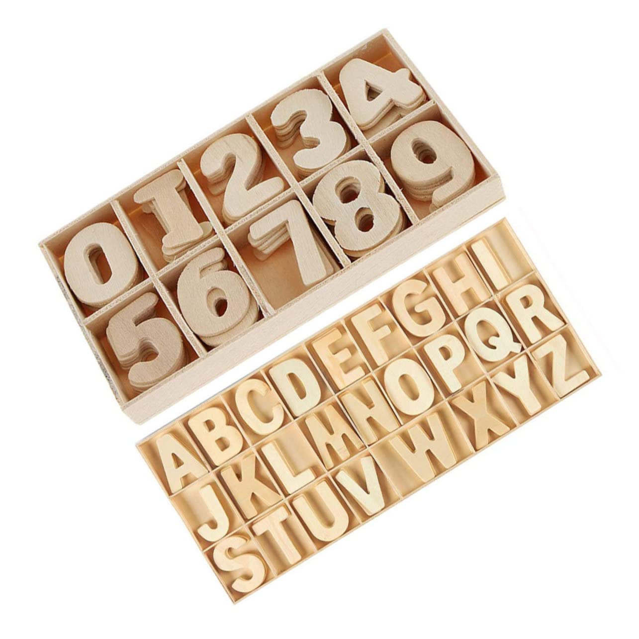 VILLCASE 2sets Lettere e Numeri Legno Non Verniciato Strumenti Educativi Per Insegnamento Alfabeto e Dei Numeri Per Decorazioni Di Matrimonio e Fai Te