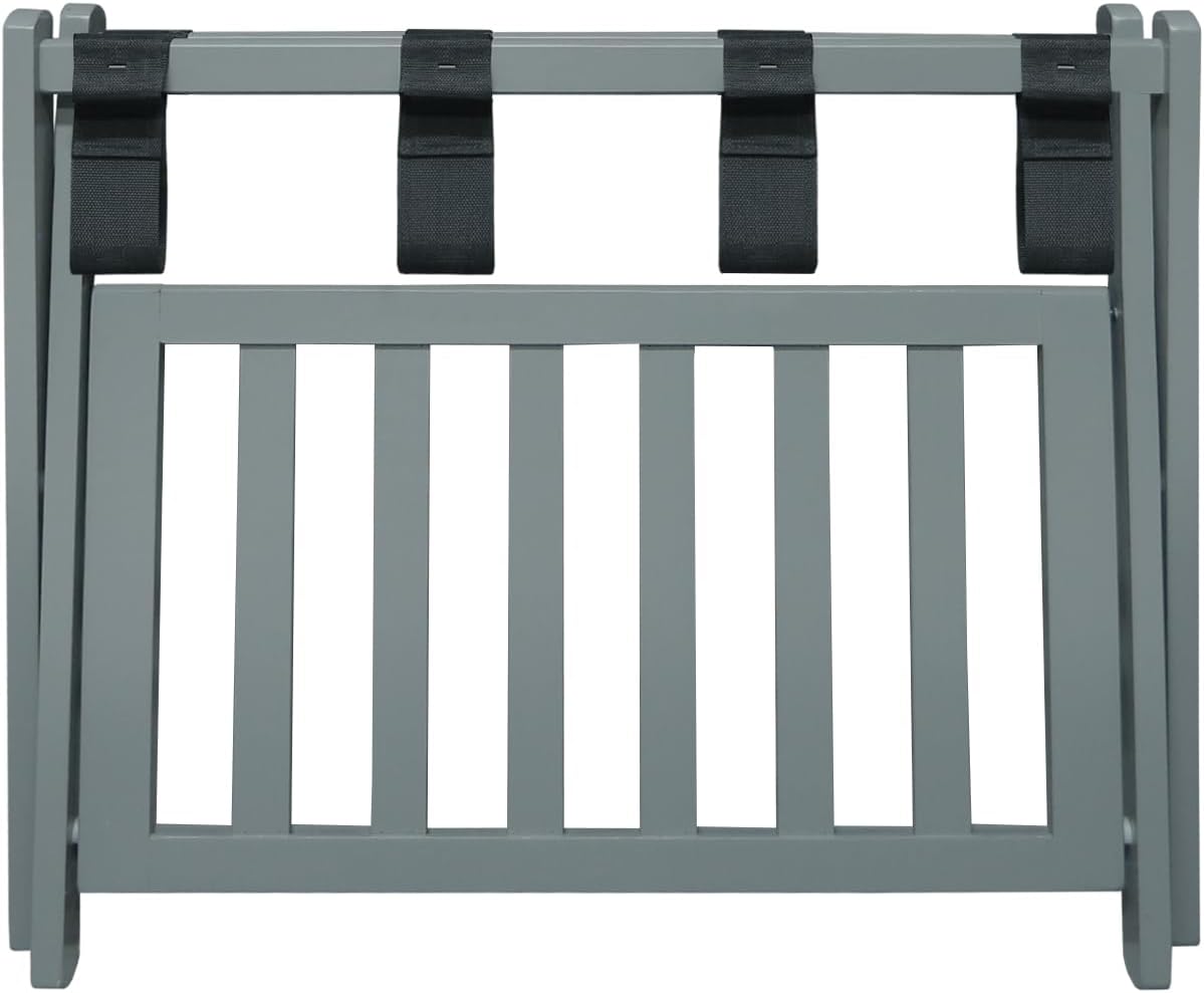 Casual Home Foldable Solid Wood Fully-Assembled Luggage Rack with Shelf Slate Gray