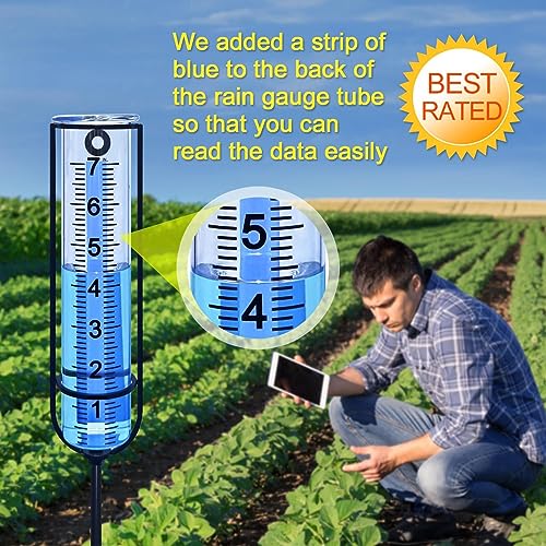 Foto von BHJYB Regenmesser für Garten, Großer Frostsicherer Regenmesser aus Glas – Abnehmbar mit Verlängertem Stab, Leicht Ablesbar und Einfach zu Installierender Regenmesser im Freien