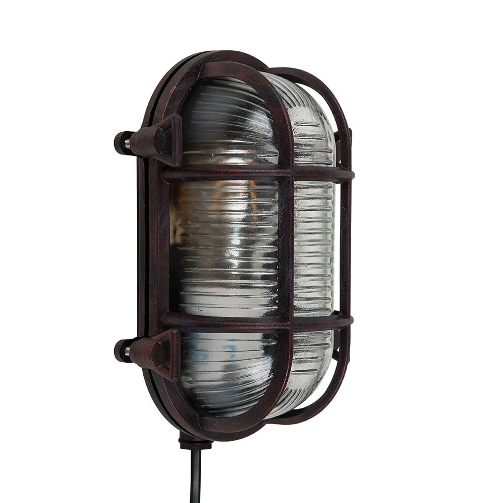 Minisun Rust Effect | Modern Oval Nautical Design Frosted Lens Wall Light | Outdoor Wall Lights, Home Décor & Improvement Essential | Includes 4W Gls Bulb [2700K Warm White] | Mains Wired