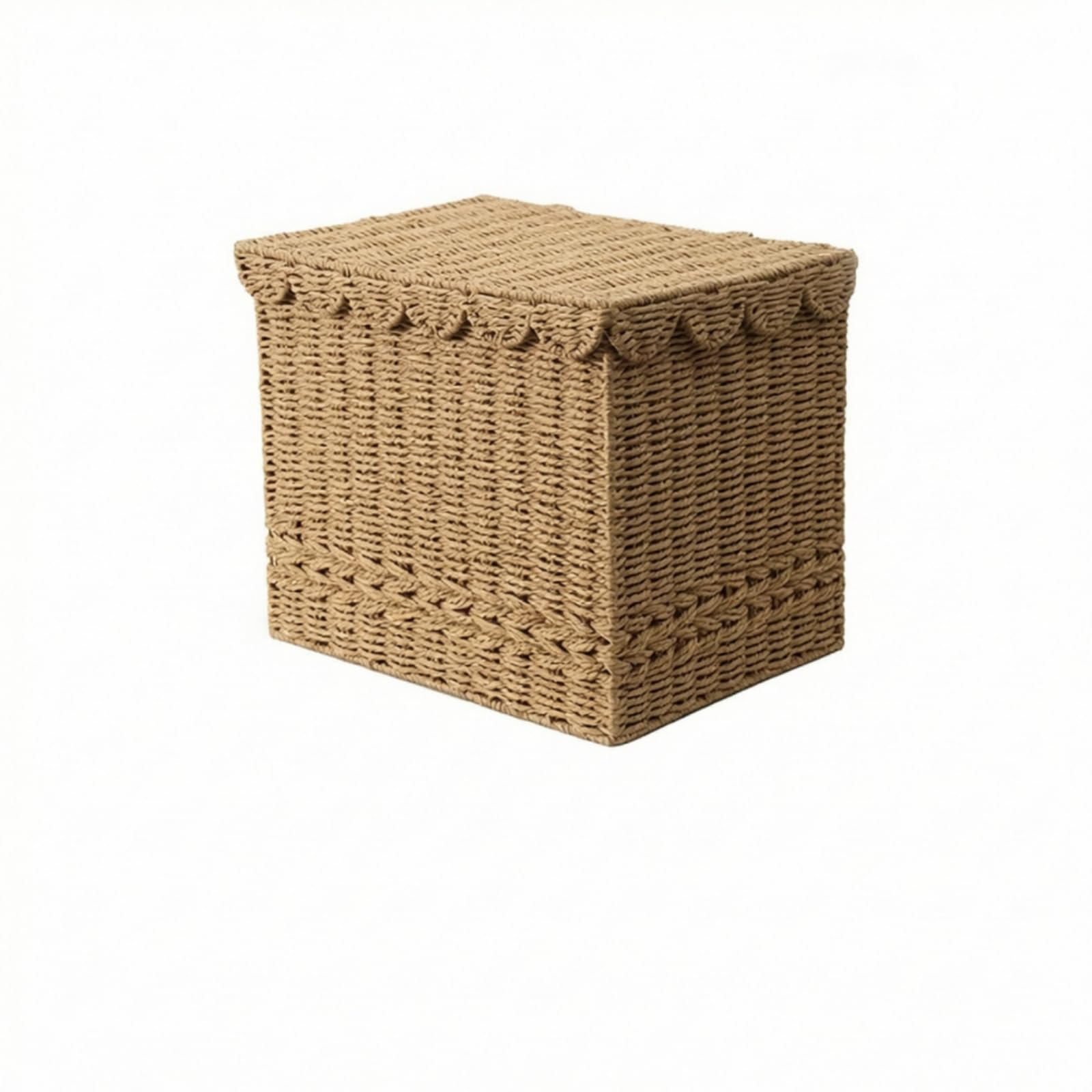 Baoblaze Cesto Portabiancheria Cesta Contenitore Paniere con Coperchio in Corda Intrecciata con Pizzo E Fodera Interna Adatto Cameretta 42cmx40cmx35cm
