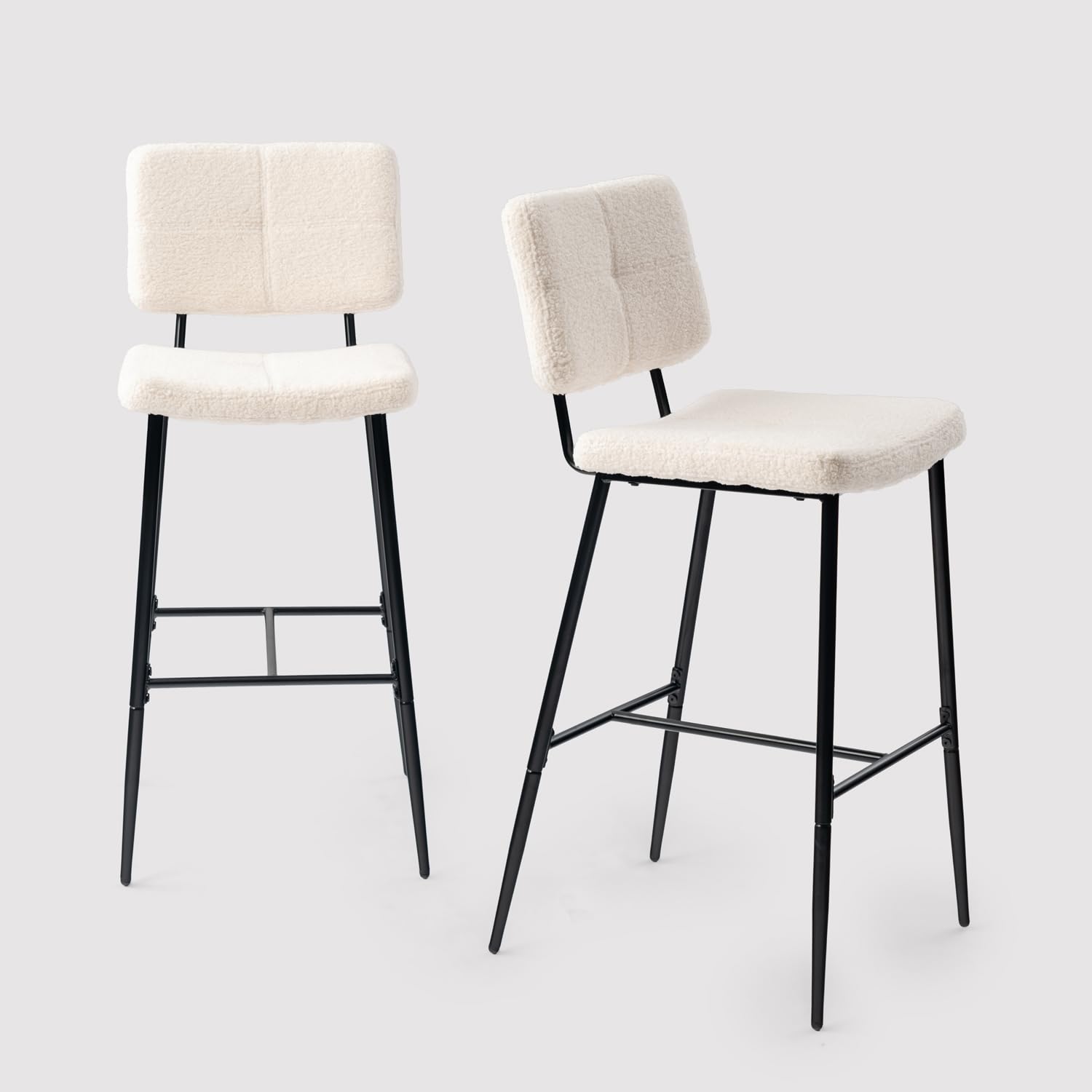 MEUBLE COSY Taburetes de Bar Juego de 2, Sillas de Cocina en Tela de Bucle con Respaldo y Reposapiés, Asiento Acolchado de 75 cm de Alto, Patas de Acero, Beige
