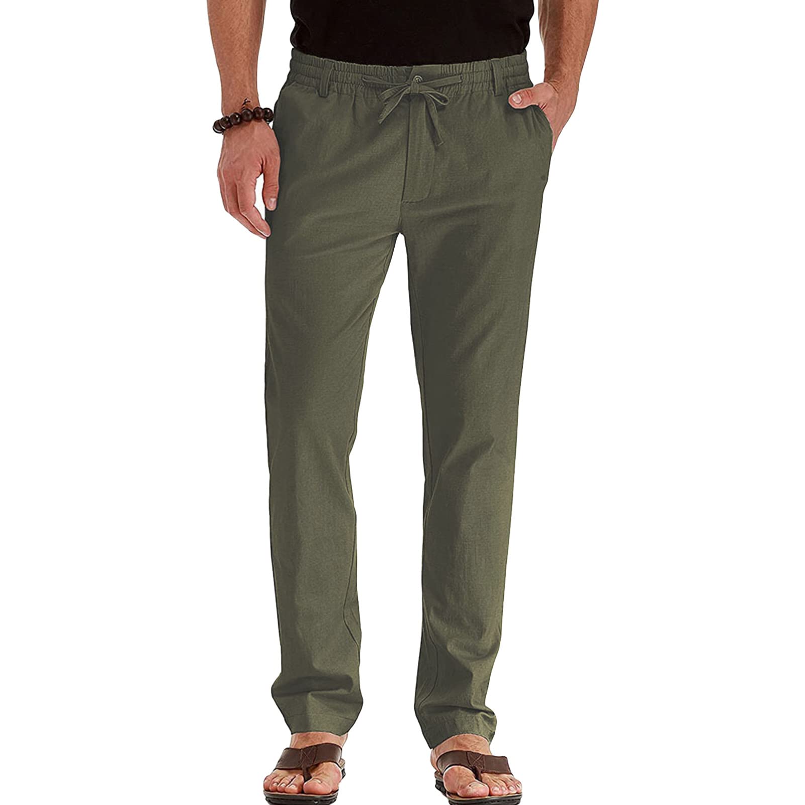 Maiyifu-GJ Mens Elastic Waist Drawstring Linen Pants Loose Casual Summer Beach Trousers Lightweight Soft Bussiness Pant