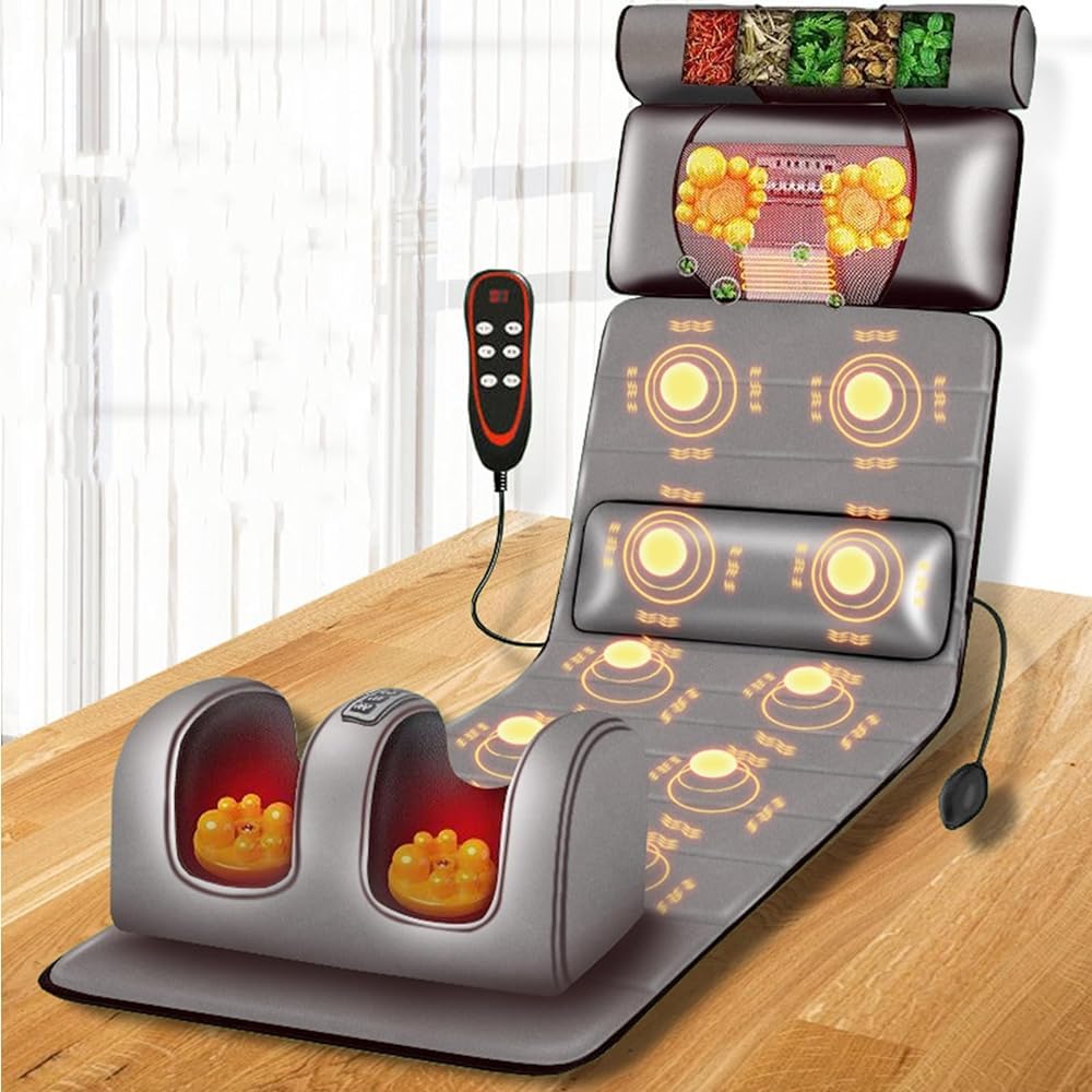 Alfombrilla de masaje con calor y nodos vibratorios, almohadas ajustables para relajación muscular del cuello y la espalda
