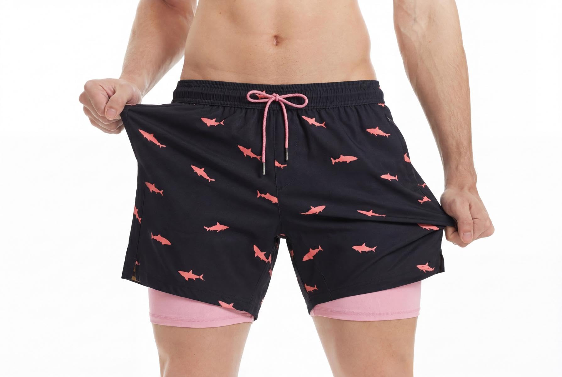 MaaMgic Herren-Badehose, bequeme Badeshorts, mit Kompression, 2-in-1, schnell trocknend, kurze Strandshorts, für Herren, mit Innenshorts, XS – XXL