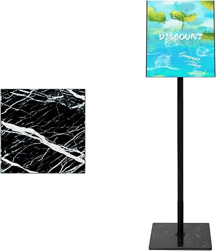 Soporte de letrero ajustable, 8.5 x 11 pulgadas, soporte de suelo con pedestal de mármol resistente, soporte para póster para exteriores e