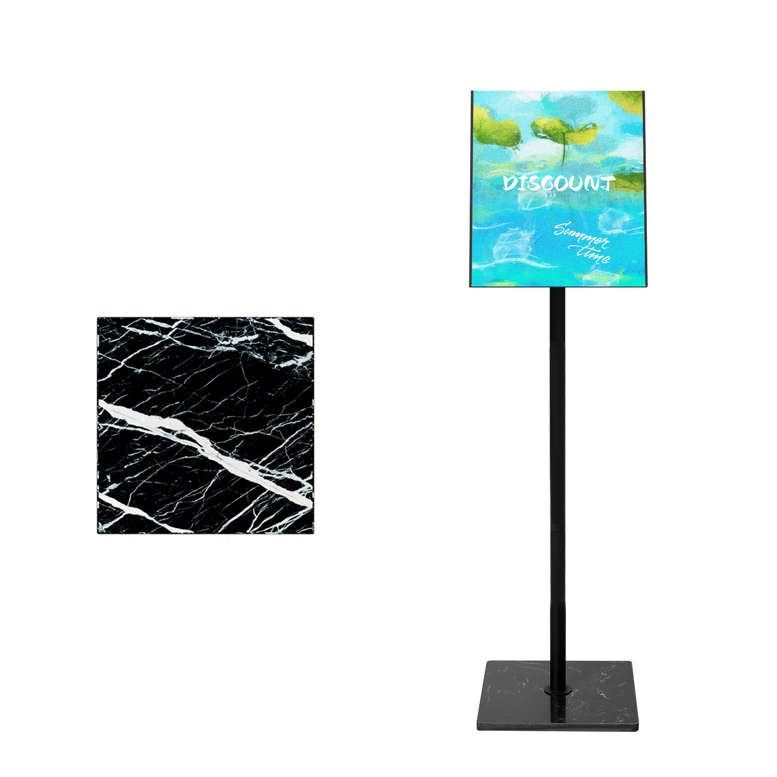 Adjustable Poster Sign Holder Stand 8.5x11 , Sign Holder Stand with Heavy Duty Marble Base, Reusable Sign Holder Vertical & Horizontal View Display for Indoor Outdoor Standing（Square）