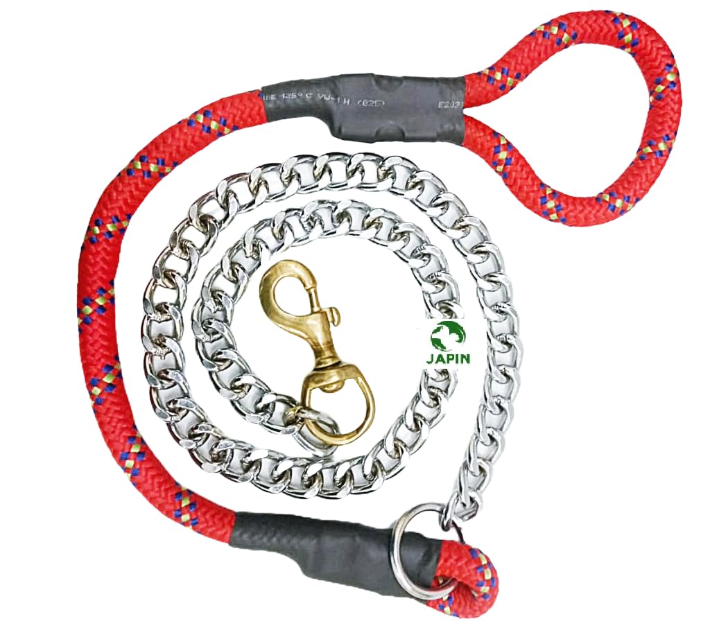JAPIN Half Rope, Half Chain with Brass Hook Dog Leash, Metal Chain and Nylone 15 MM Rope for Heavy Dogs, Red and Multicolour (B0DCYVJ4X2) Amazon Price History, Amazon Price Tracker
