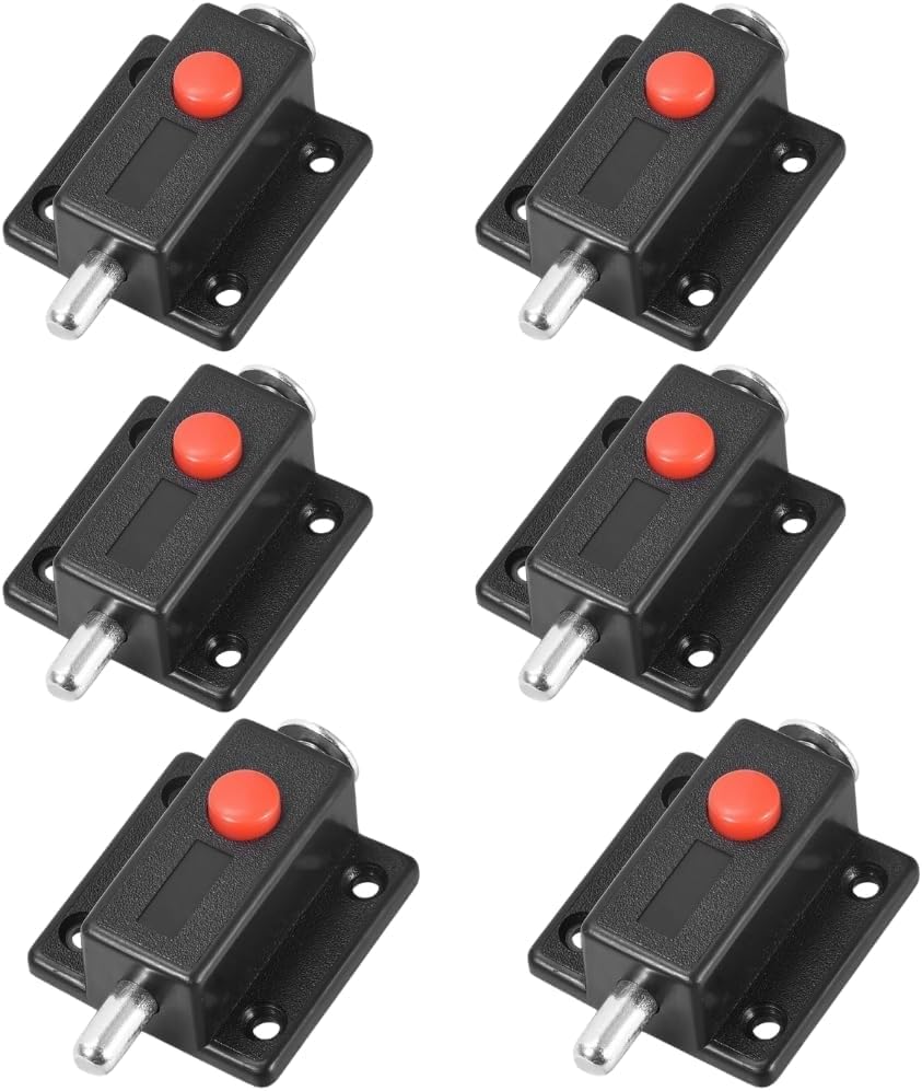 6 Pcs Automatic Spring Loaded Door Latch Lock ABS Plastic Push Security Bolt for Windows Cabinets Drawers Kitchen Furniture Sliding Locks Home Safety & Window Cabinet Drawer (Black)