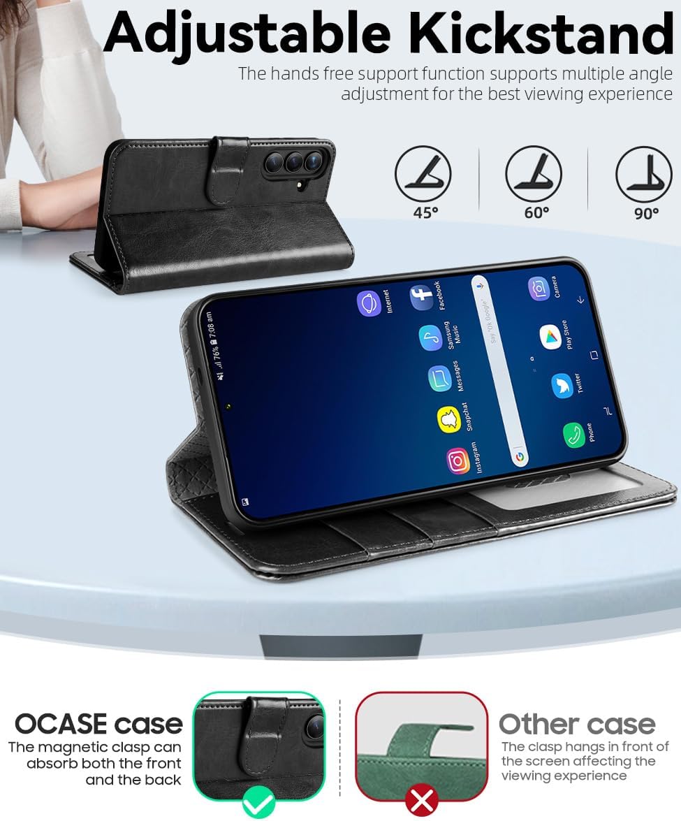 OCASE Compatible with Galaxy S25 Wallet Case, PU Leather Flip Folio Case with Card Holders RFID Blocking Kickstand [Shockproof TPU Inner Shell] Protective Phone Cover 6.2 Inch 2025, Black - Image 4