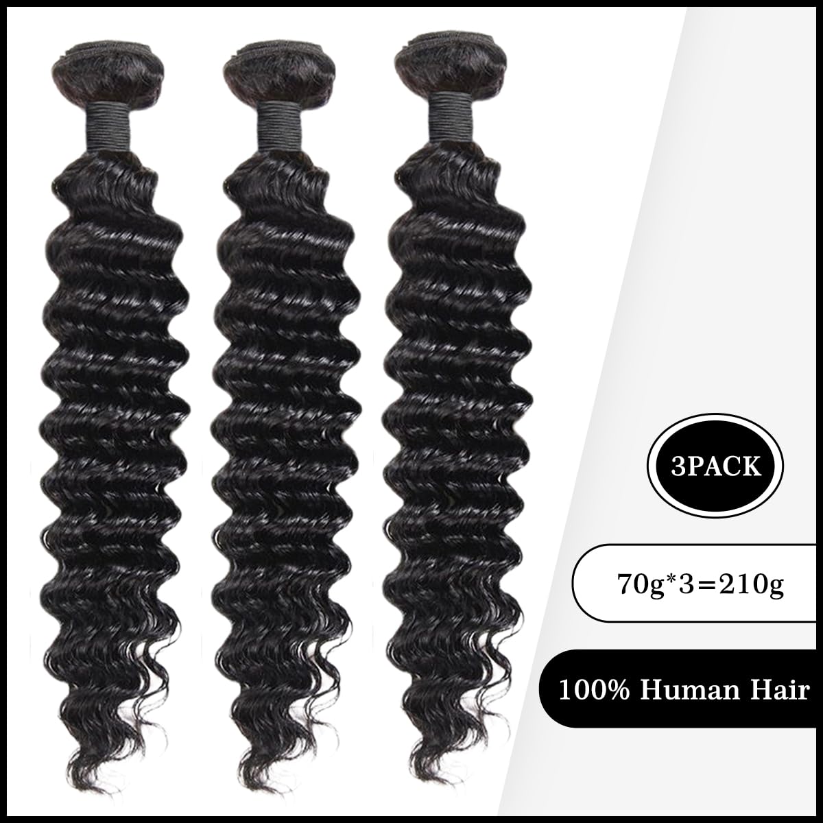 Human Hair Bundles Przedłużanie włosów ludzkich Hair Extensions Deep Wave Curly Unprocessed Brazilian Virgin Weave Bundles Human Hair Extensions for Women Natural Black 12 14 16 Inches 210g