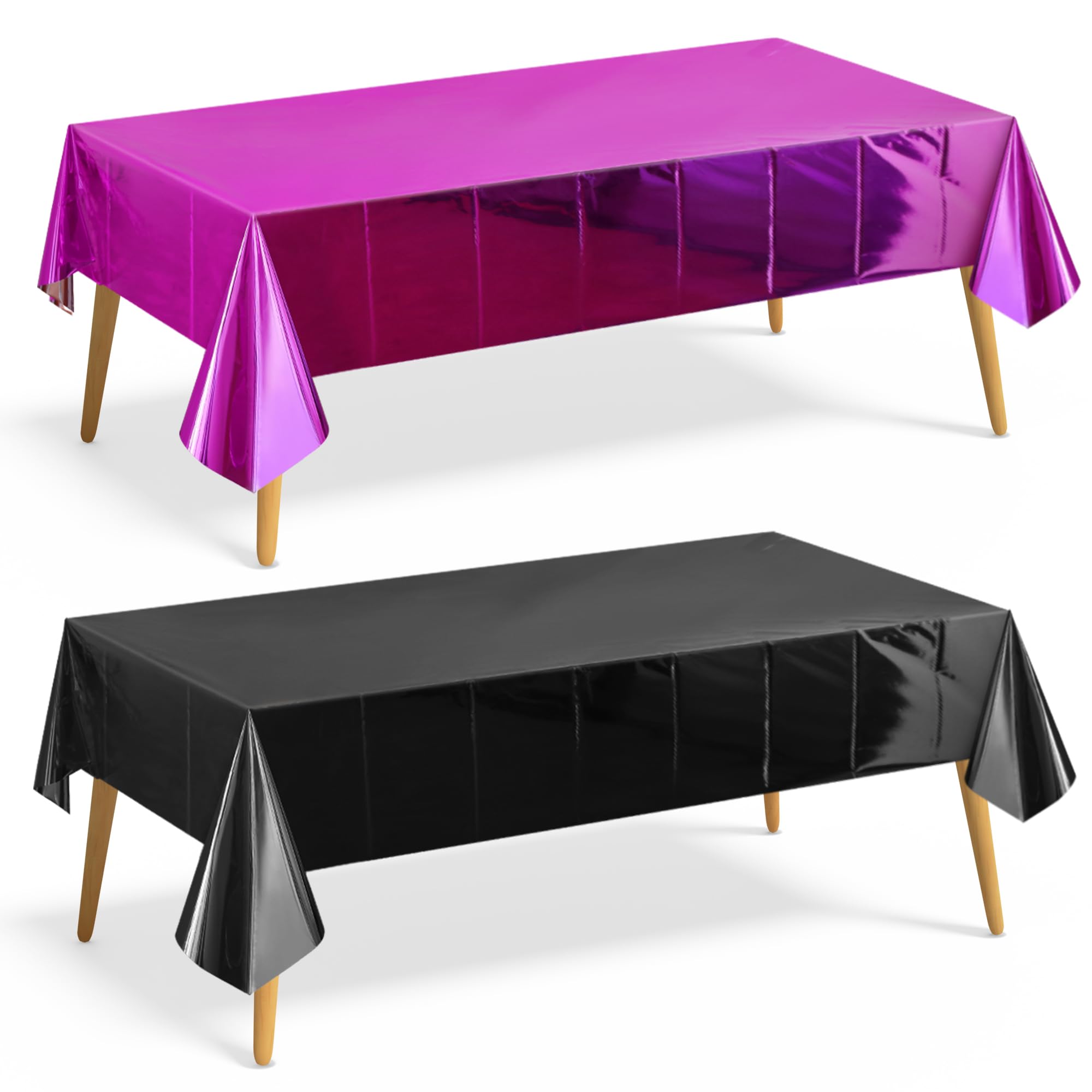 Just Shimmer 2 Pieces Fuchsia &amp; Black Foil Tablecloth 54 * 72inch Plastic Birthday Party Table Cloths Disposable Waterproof Table Cover for Halloween Christmas Wedding Graduation Party Supplies