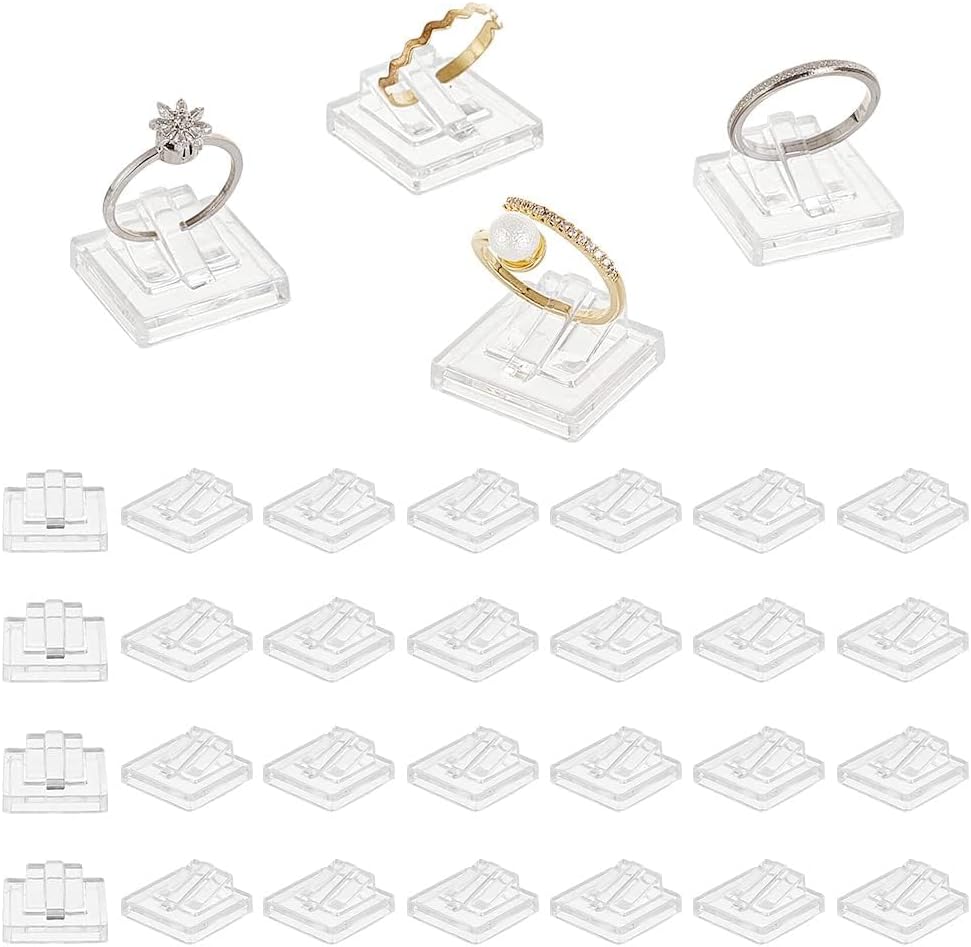 Tazweeq 30 Pcs Acrylic Ring Display Holder, Transparent Ring Showcase Display Ring Block, for Selling Jewelry Storage Organizer, for Wedding Ring Display Home Retail Shop Shows Photo Prop, Square
