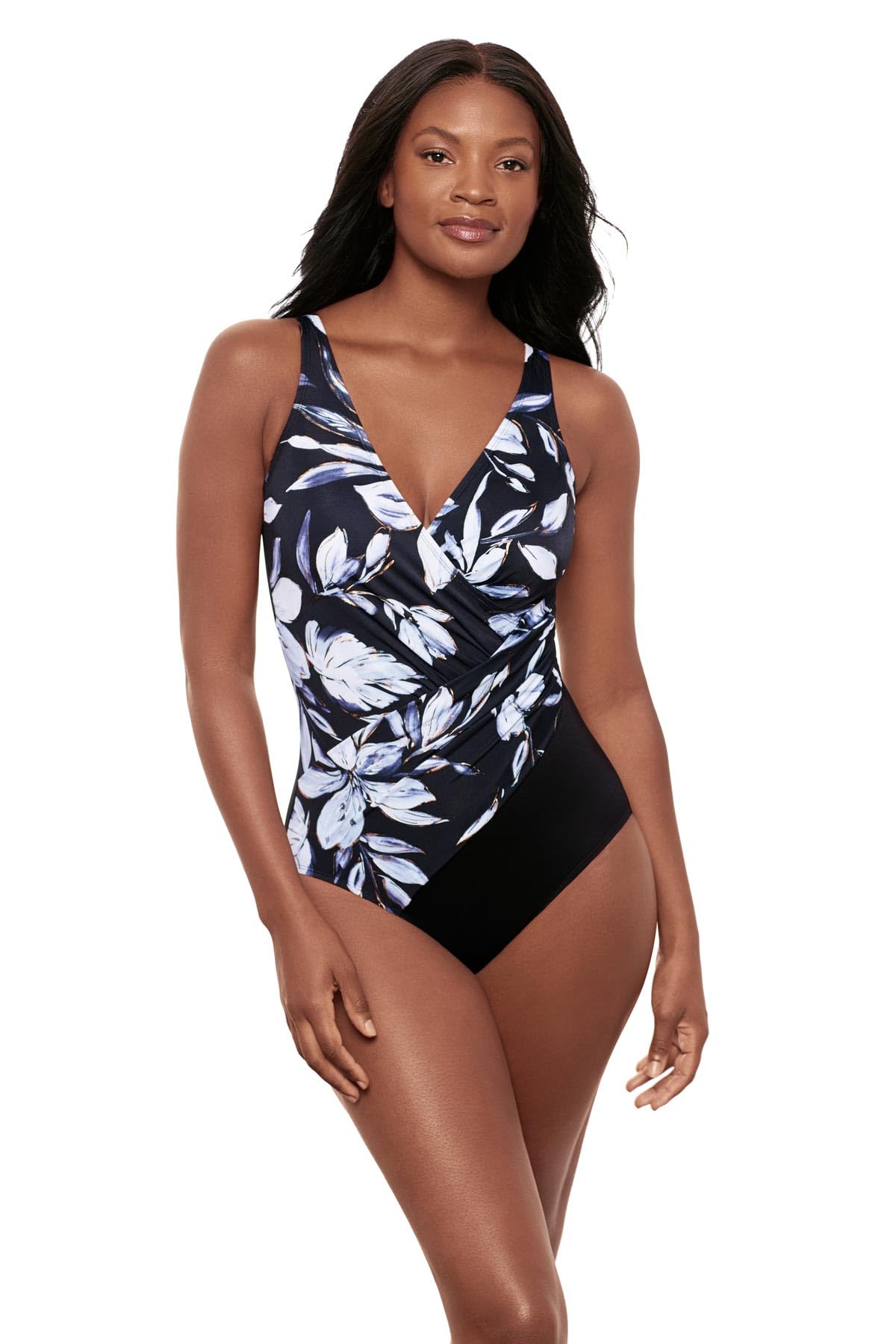 Miraclesuit Womens Swimwear Oceanus Tummy Control V-Neckline Soft Cup One Piece Swimsuit
