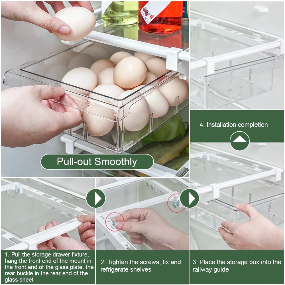 CAREDGO 2 Stück Kühlschrank-Organizer, Aufbewahrungsbox für Kühlschrank, 2 Stile, Schublade, Kühlschrank, Aufbewahrung, transparent, für Obst und Gemüse