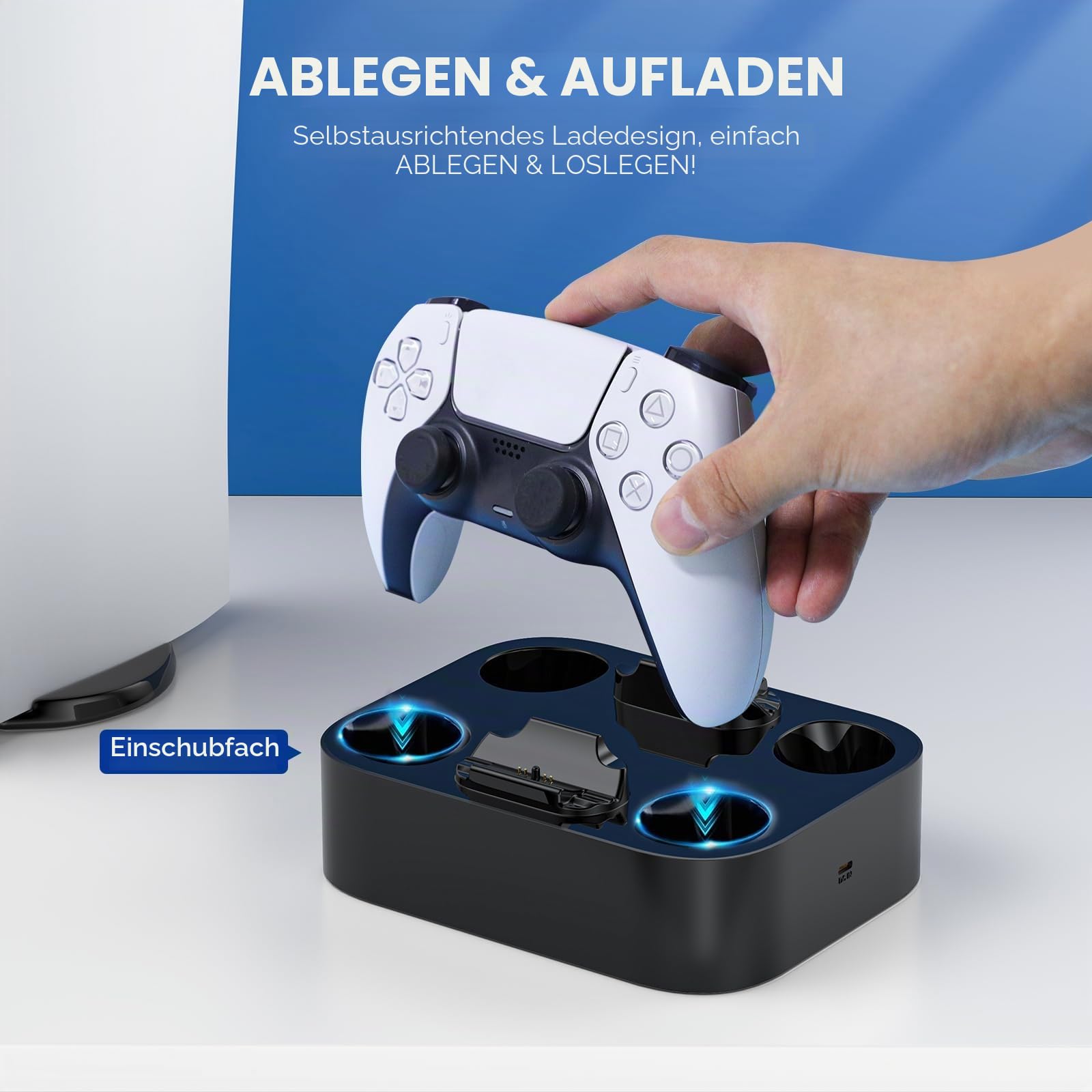 LVFAN Doppelte Ladestation für PS5 Controller | Schnellladestation mit intelligentem Ladeschutz, kompatibel mit DualSense und DualSense Edge Controllers, Schwarz