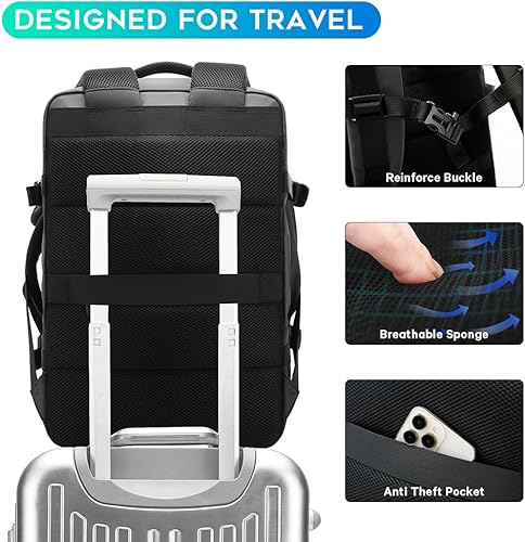 Vista 13 de BANGE Mochilas de viaje, mochilas de mano aprobadas para vuelo, mochila para laptop de 17 pulgadas para bolsa de viaje internacional, mochila