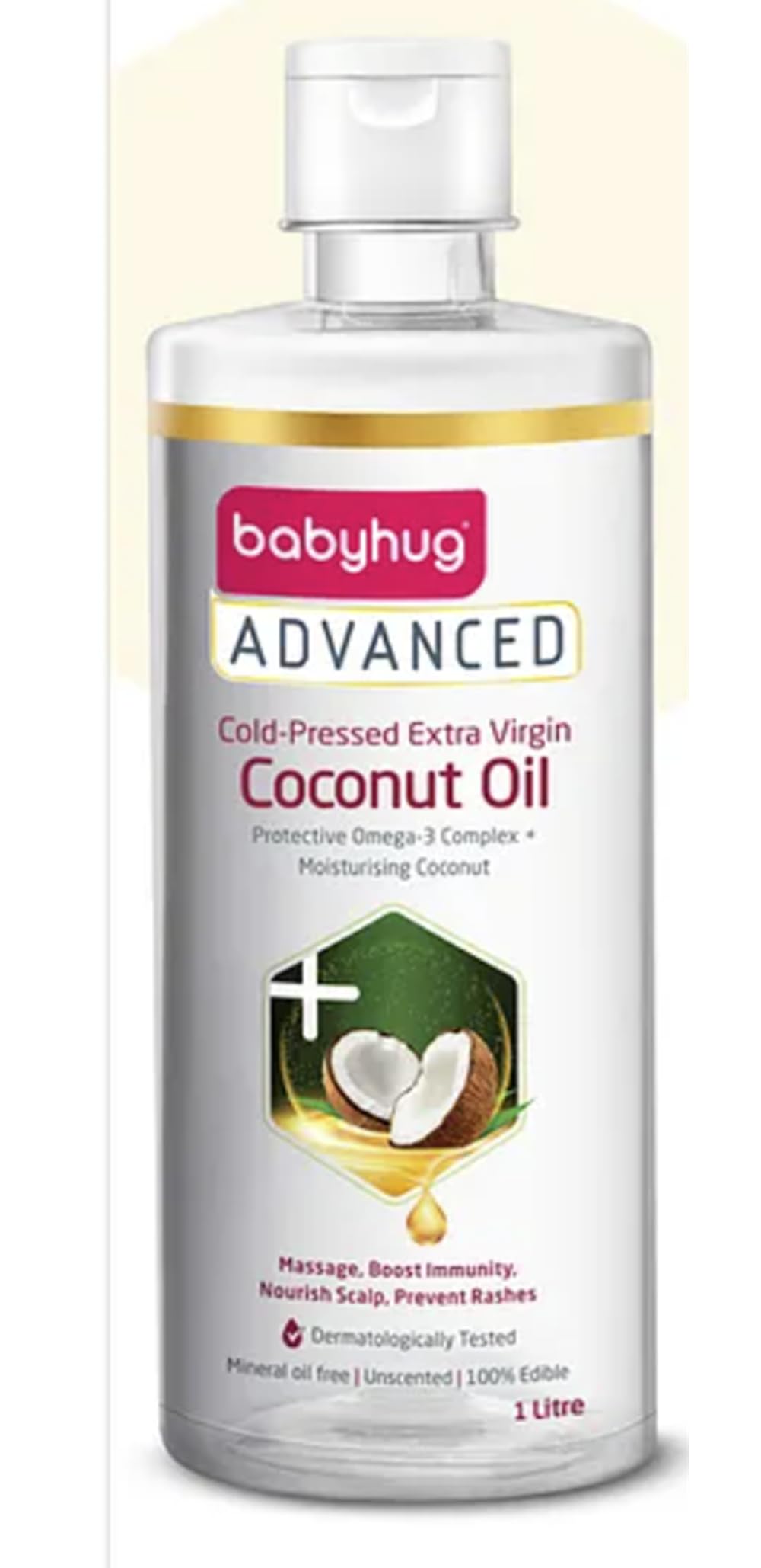 Babyhug Advanced Cold-Pressed Extra Virgin Coconut Oil, 1 Litre, Protective Omega-3 Complex, Moisturising-image-25