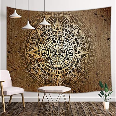 KOTOM Mandala Bohemian Tapestry Wall Hanging, Native Aztec Calendar Mayan Luck Sign in Vintage Wall Tapestry Art Home Decorations Dorm Decor Living Room Bedroom Bedspread (80"X60") Cover