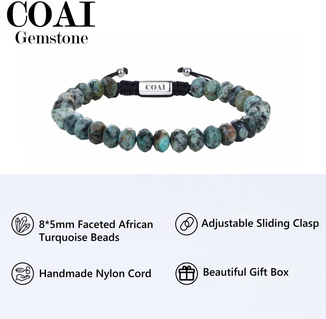 COAI Beaded Bracelet for Men, Handmade Jewelry Faceted Crystal Gemstone Bracelet for Men, 8 * 5MM Tiger Eye/African Turquoise/Red Jasper - Image 3