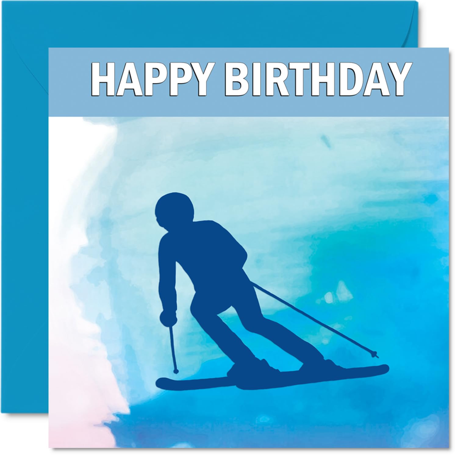 Skiing Sport Birthday Cards - Boys in Sports - Happy Birthday Card for Boy Son Brother Grandson Nephew Uncle Cousin, 145mm Bday Greeting Cards