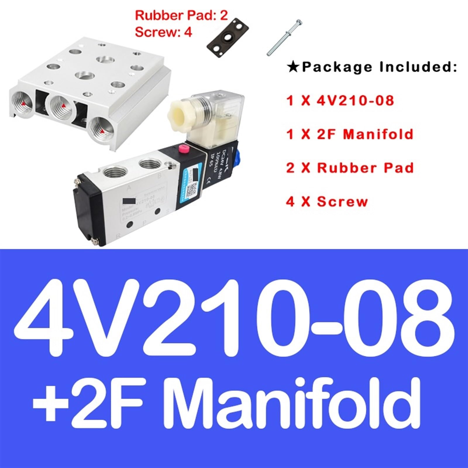 Zylindersteuermagnetventil 4V210-08 Gruppe Zwei-Positionen-Fünfwege-Gruppenventile DC12V DC24V AC220V AC110V Verteiler Bbase 1 2 F(4V210-08 2F,AC220V)