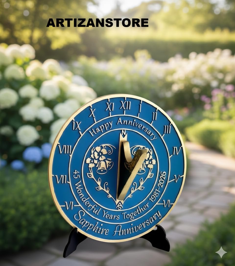 ARTIZANSTORE 45th Wedding Sapphire Sundial by Brass Wedding Gift Idea for Couples