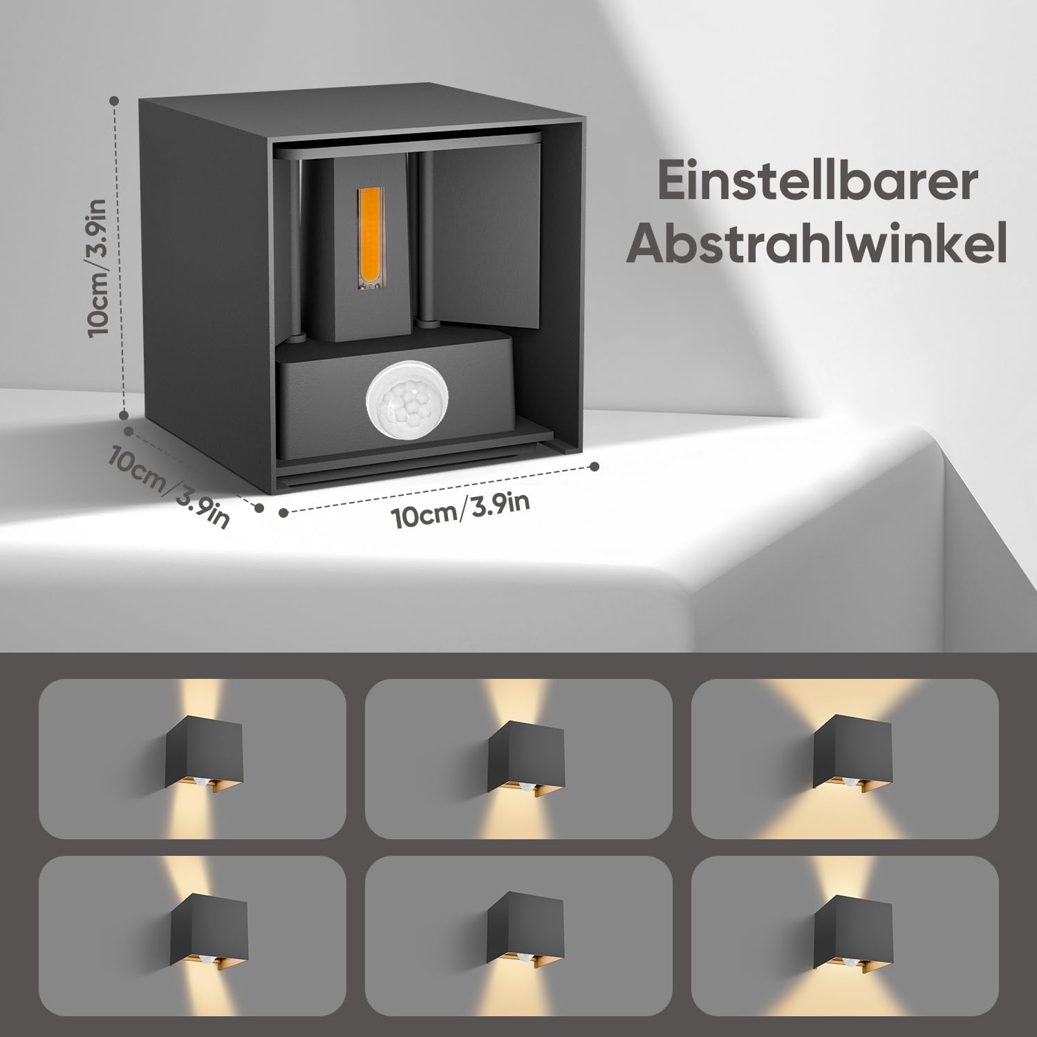 vatato 2 Stück LED Wandleuchte mit Bewegungsmelder 12W Außenwandleuchte IP65 3000K Schwarz