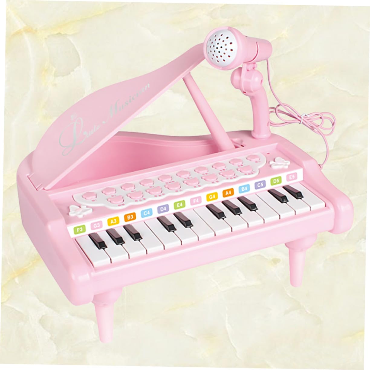 Hemobllo Organo Elettronico Multifunzionale per Ragazzo Ragazza con Microfono, Pianola Giocattolo in Plastica Rosa, Funzione Esplorazione Suoni e Volume Regolabile per Apprendimento