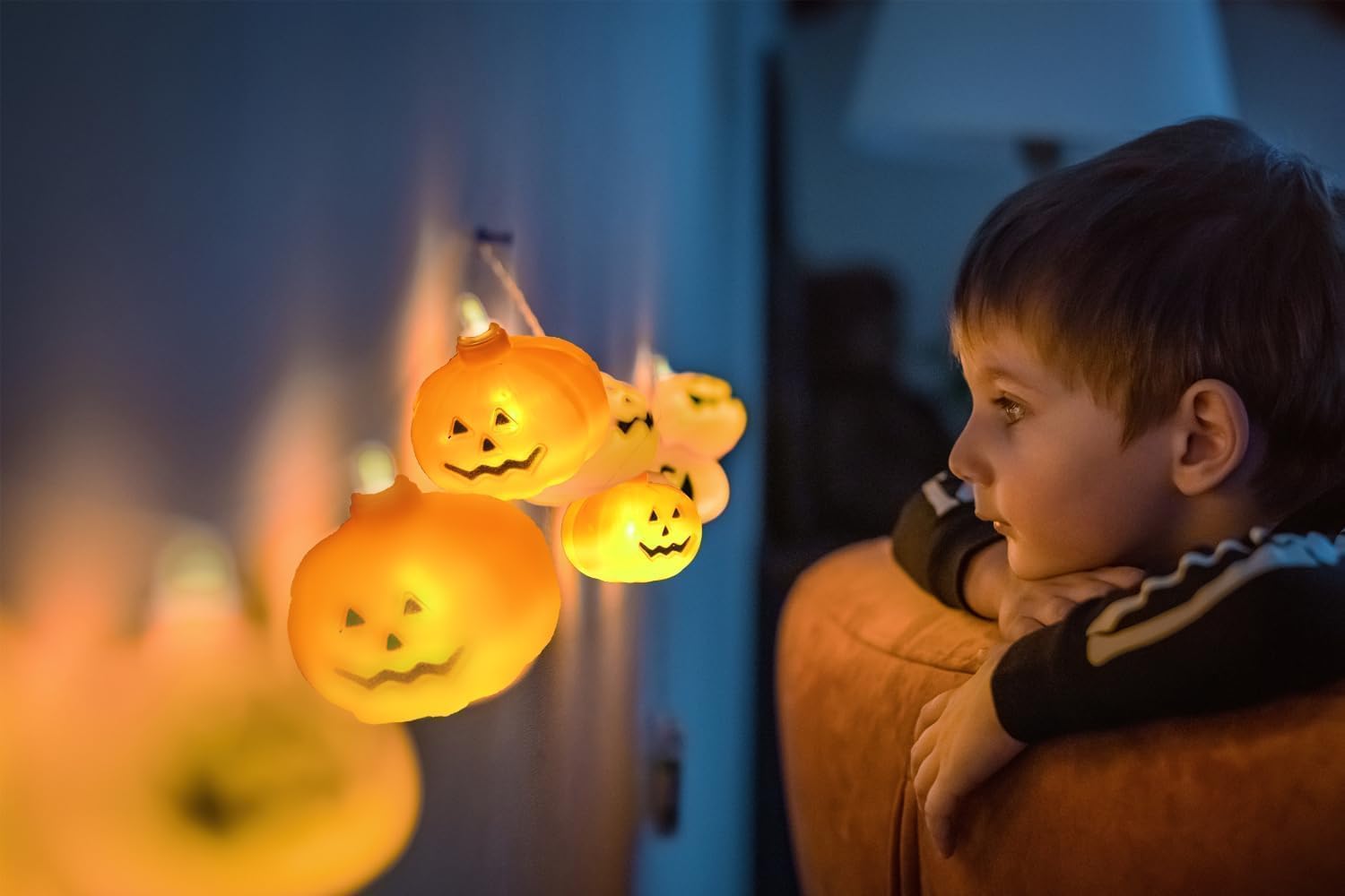 Luci di Halloween, 6,1 m, 40 LED, luci a LED a forma di zucca, luci a LED a forma di zucca, luci per decorazioni per esterni, a batteria, 8 modalità, impermeabili, per decorazioni per feste di