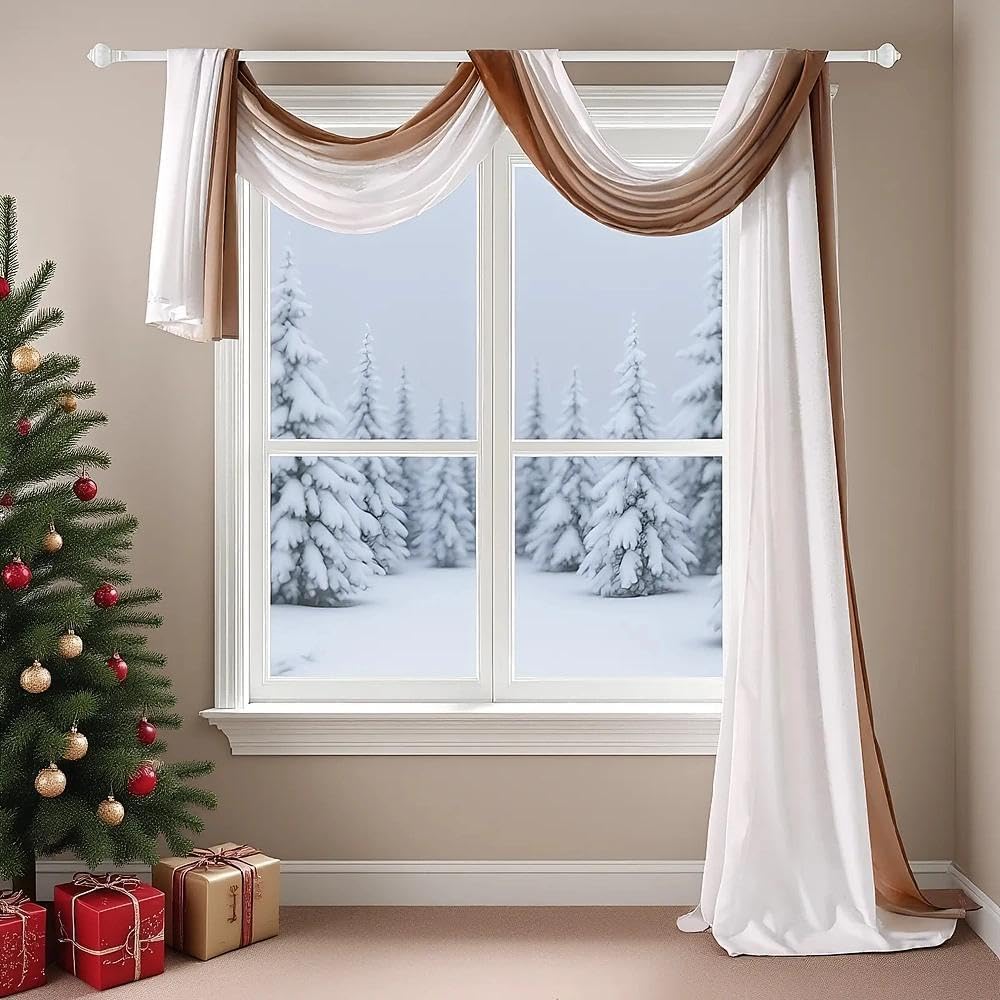 NAPEARL Ombre Window Scarf Valance, Curtain Scarf for Windows, Valance for Ceremony Backdrop, Wedding Arch Draping Fabric, Kids Bedroom, Decorative Swag Curtain 216 Inches, Brown