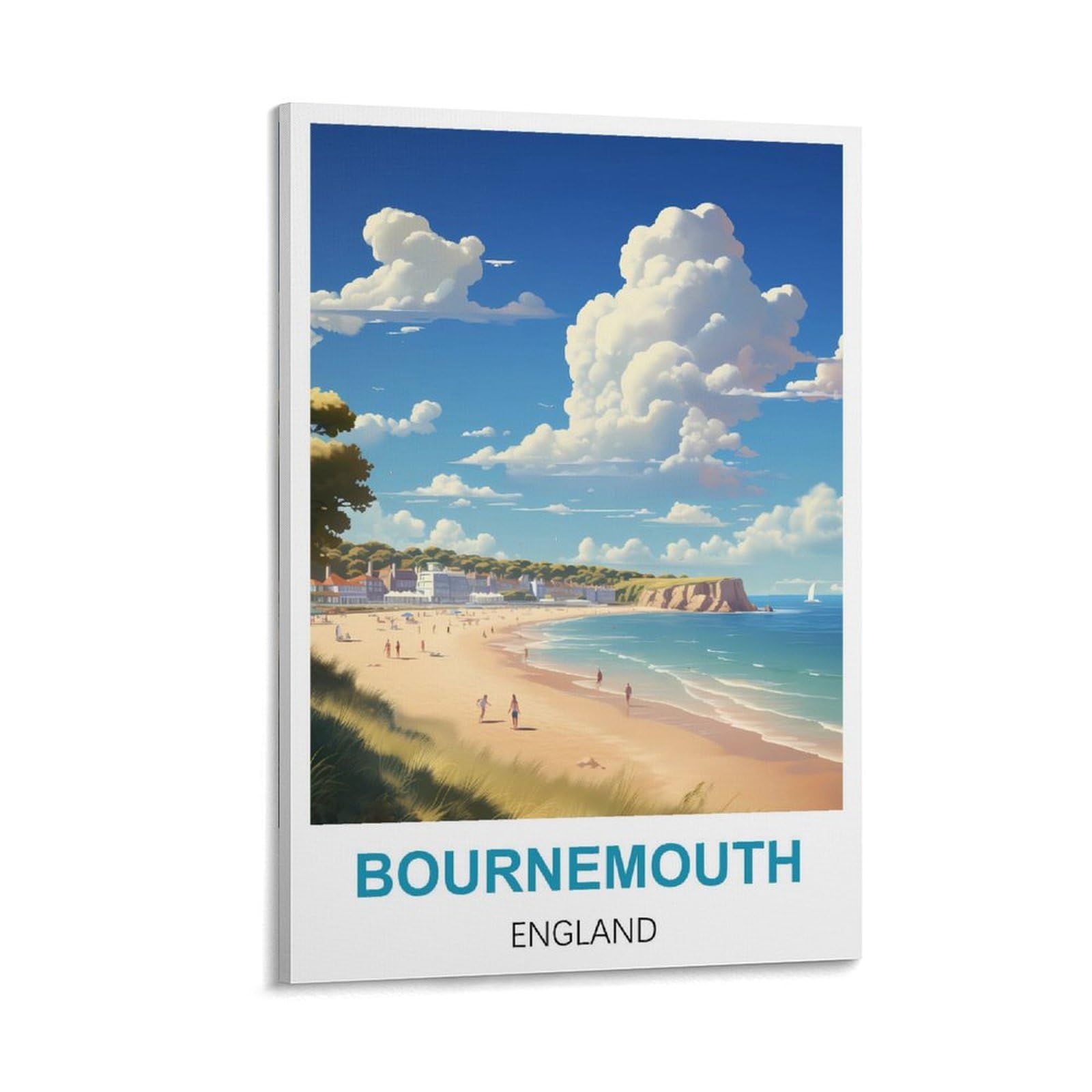 HWJJUII Bournemouth England Vintage Travel Poster 08x12inch(20x30cm) Canvas Wall Posters And Art Picture Print Modern Family Bedroom Decor Posters