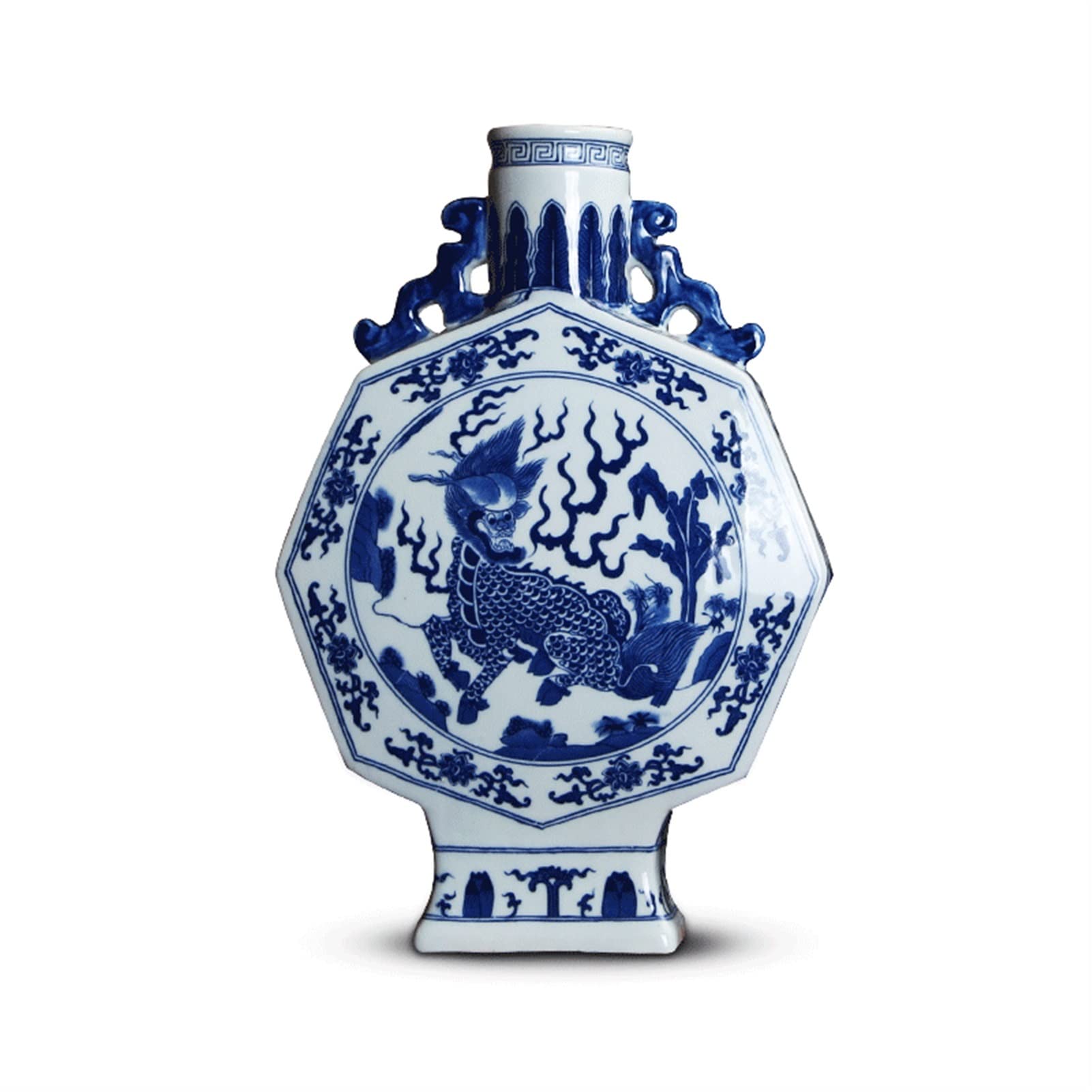 asdchZen Vases Ceramic Vase Chinese Retro Two-Ear Blue And White Porcelain Painted Vases 13.4 Inch Large Stoneware Decor Flower Vase Vases For Decor