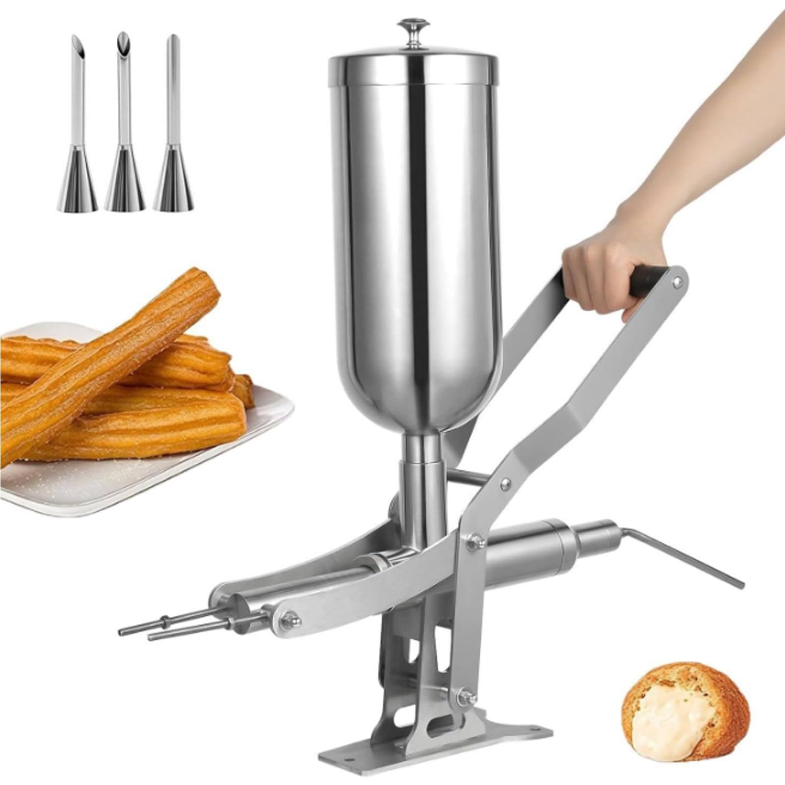 XygZythror Stainless Steel Donut Churros Filler Jelly Cream Filling Machine, Stainless Steel Manual Donut Jelly Filler Injector, For Restaurant Kitchen