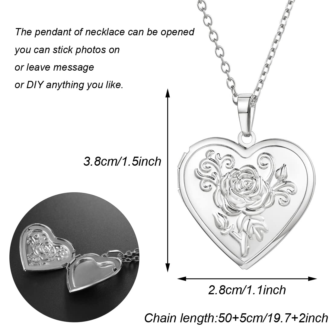 2 sztuki Love Heart Locket naszyjnik trzymający zdjęcia stal nierdzewna w kształcie serca wisiorek naszyjnik pamięć zdjęcie wisiorek naszyjnik dla kobiet dziewczyn - styl 4 srebrny