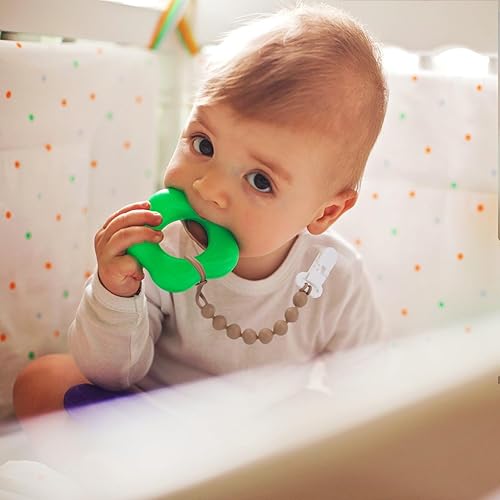 Miniatura 6 de Paquete de 4 clips de silicona para chupete con cuentas de una sola pieza para bebés, niños y niñas, soportes flexibles y libres de óxido para