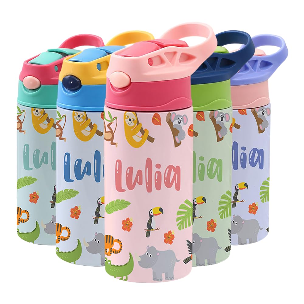 Soview Custom Kids Water Bottle for School, Personalised Gifts For Kids Children w Name Insulated Stainless Steel Cup For Back to School Season, Birthday Gift
