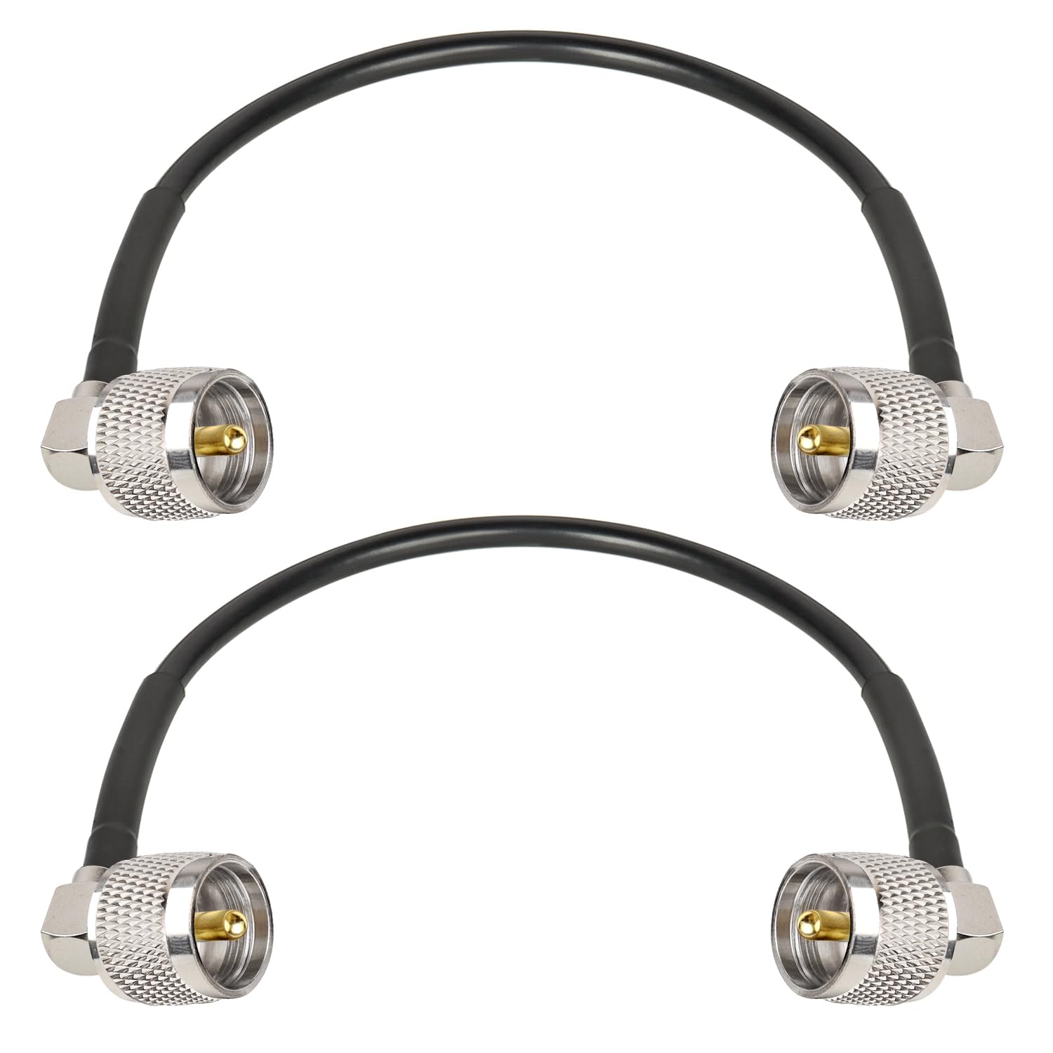 MOOKEERF CB Coax Cable - 2PCS 1FT RG58 PL-259 UHF Male to Male Right Angle Coaxial Cable Low Loss Cb Antenna Cable Jumper Cable for CB Radio, HAM