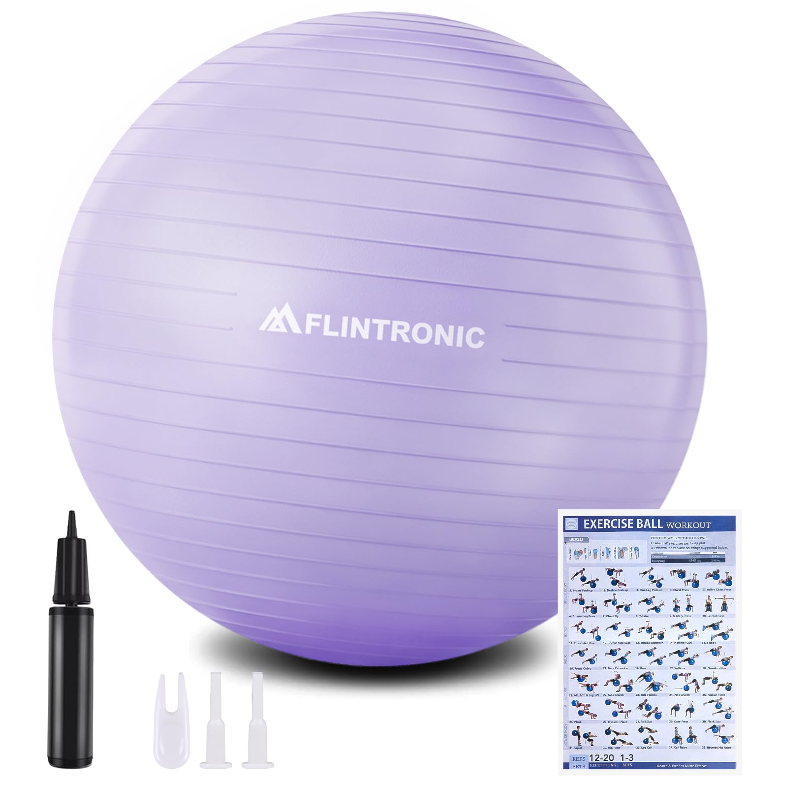 flintronic Gymnastikball, 55 und 65 cm, Ultra-Dicker Anti-Explosions-Yoga-Ball mit aufblasbarer Fußpumpe, Anti-Rutsch-Sitzbal, Robuster Maximalbelastbarkeit Fitness-Ball für Fitness, Yoga, Pilates