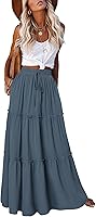 onlypuff Women's Boho Maxi Skirt High Waist Flowy Long Skirt with Pockets Fall Festival Vacation Outfits
