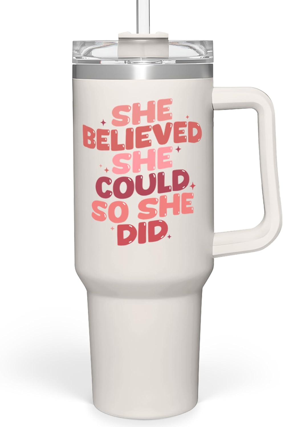 SANDJEST Graduation Gifts for Women She Believed She Could So She Did Tumbler 40oz Stainless Steel Insulated with Handle and Straw, New Job, Going Away, Inspirational Gifts for Her