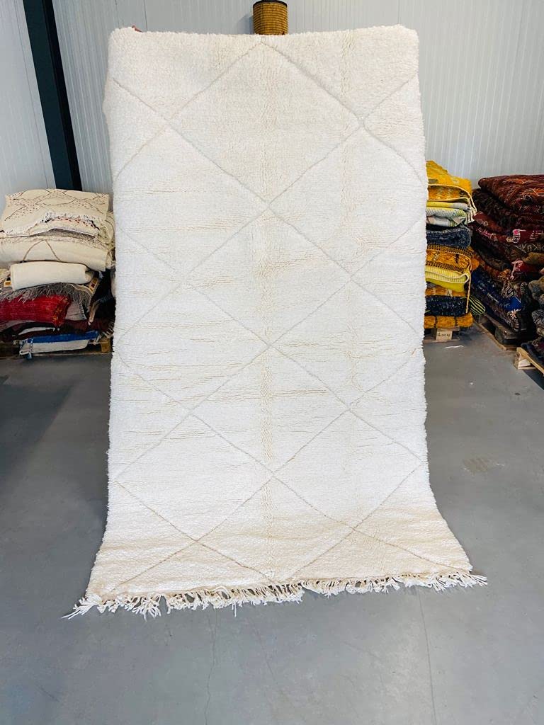 Tapis marocain Beni ourain Berbère Orient - Tapis oriental - 100 % laine tribale naturelle tissé à la main - Formes de diamants - 247 x 150 cm