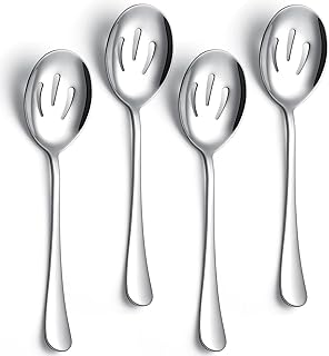 Serving Spoons 4 Pieces, Slotted Serving Spoon Large Cutlery for Catering Buffet, Mirror Polished, Dishwasher Safe, 8.7 Inches
