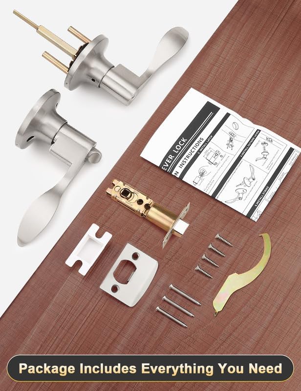 Image of Mengico 3 Pack Satin Nickel Privacy Door Lever, Modern Interior Door Knobs Locks for Bedroom and Bathroom, Heavy Duty Door Handle, Reversible Wave Lever Handle