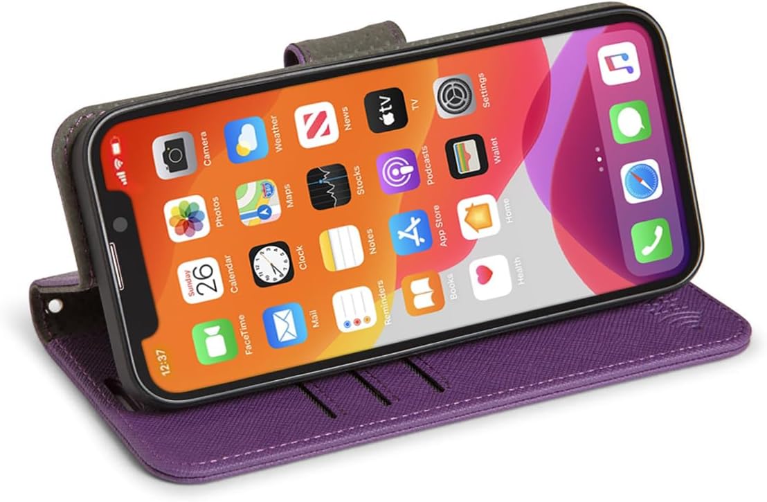 SafeSleeve EMF Blocker for Cell Phone, Detachable iPhone 14 Pro Max Case with Card Holder - Purple