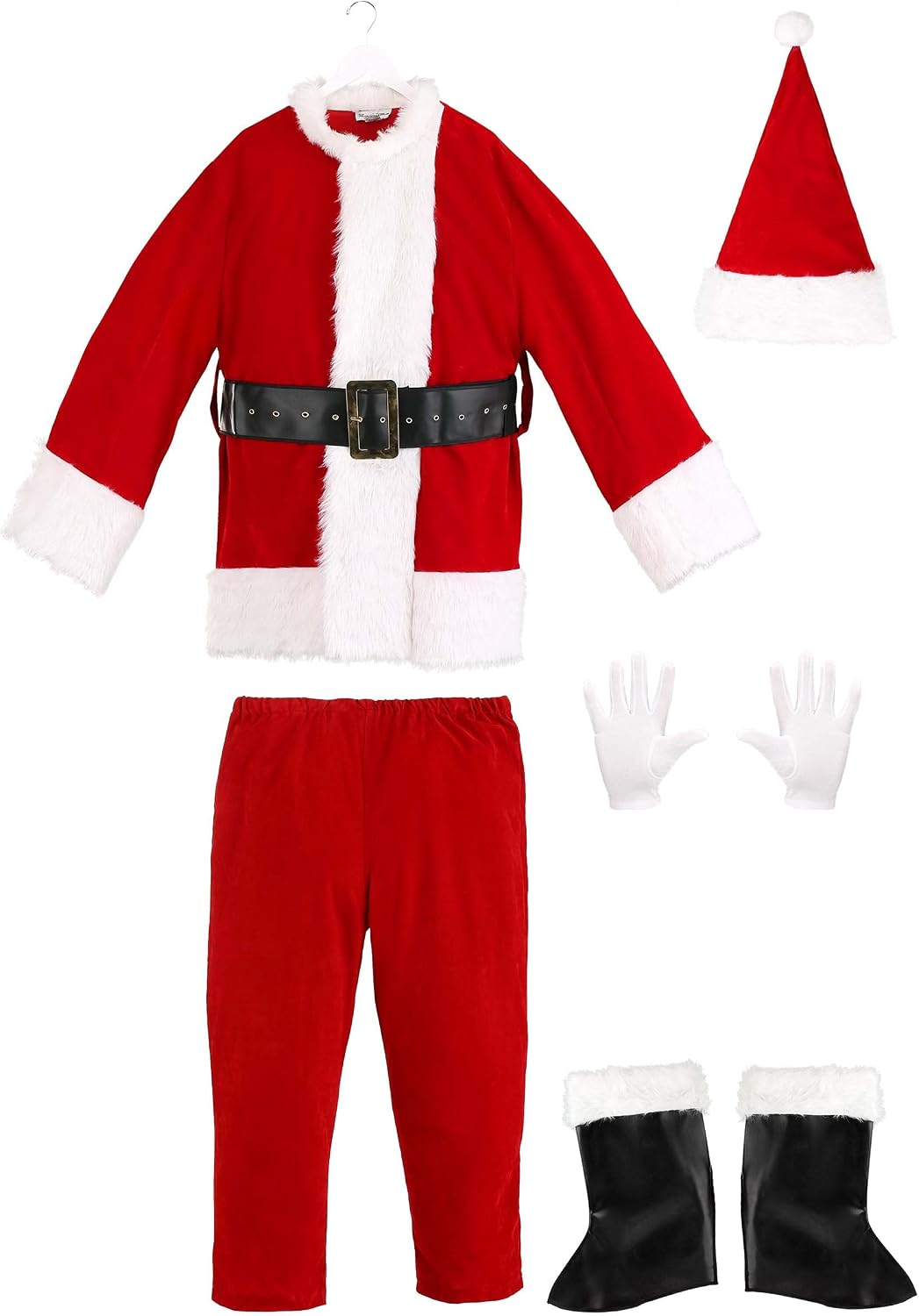 Adult Plus Size Premiere Santa Suit Costume with Faux Fur Trim, Jacket, Pants, Hat, Belt, Gloves, and Boot Tops